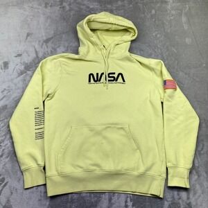 Divided H&M NASA Hoodie Sweatshirt Mens Medium Yellow Space Shuttle USA Flag